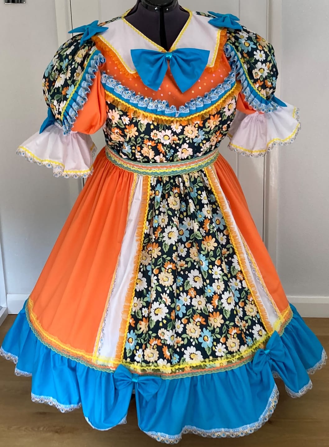 Customer photo review of Blue, Orange and White Floral Cotton Poplin Fabric