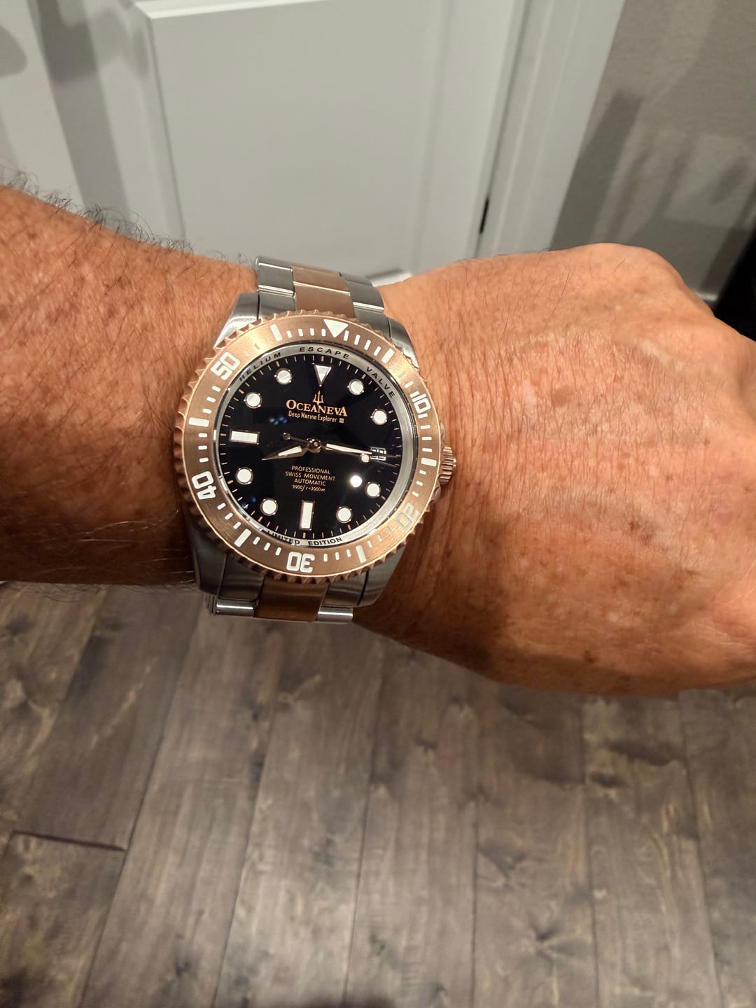 Customer photo review of Oceaneva Men's Deep Marine Explorer III 3000M Pro Diver Watch Black Dial Rose Gold
