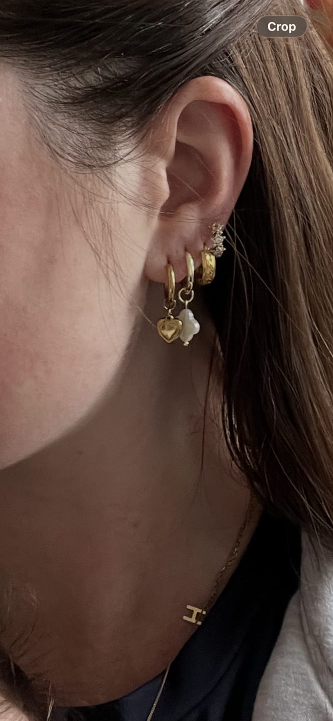 Customer photo review of Clover MOP Huggie Hoop Earrings