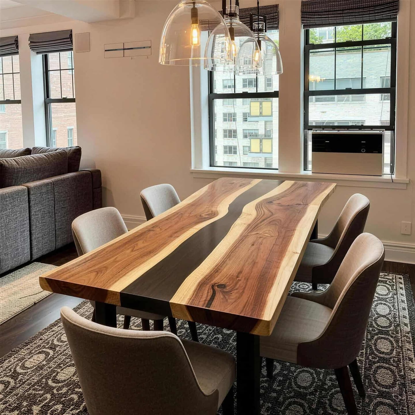 Customer photo review of Custom Live Edge Matte Epoxy Table Made of Black Walnut Wood CRT-064