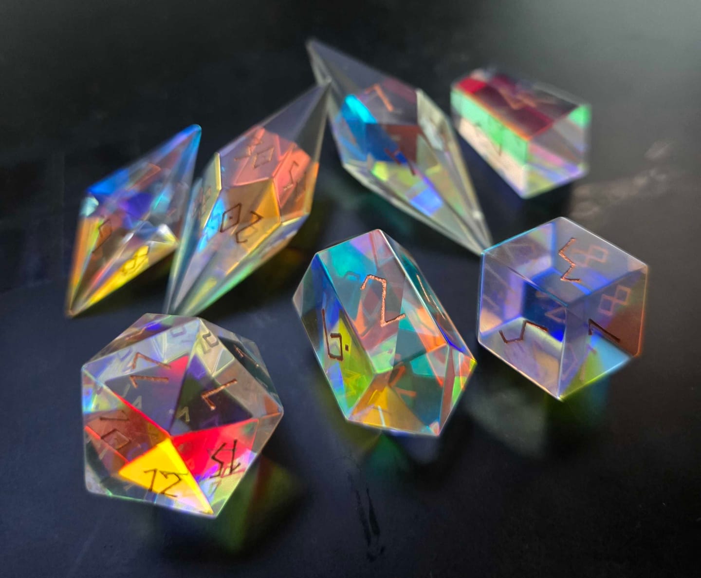 Customer photo review of URWizards D&D Prism Glass Dice Set Crystal Shape