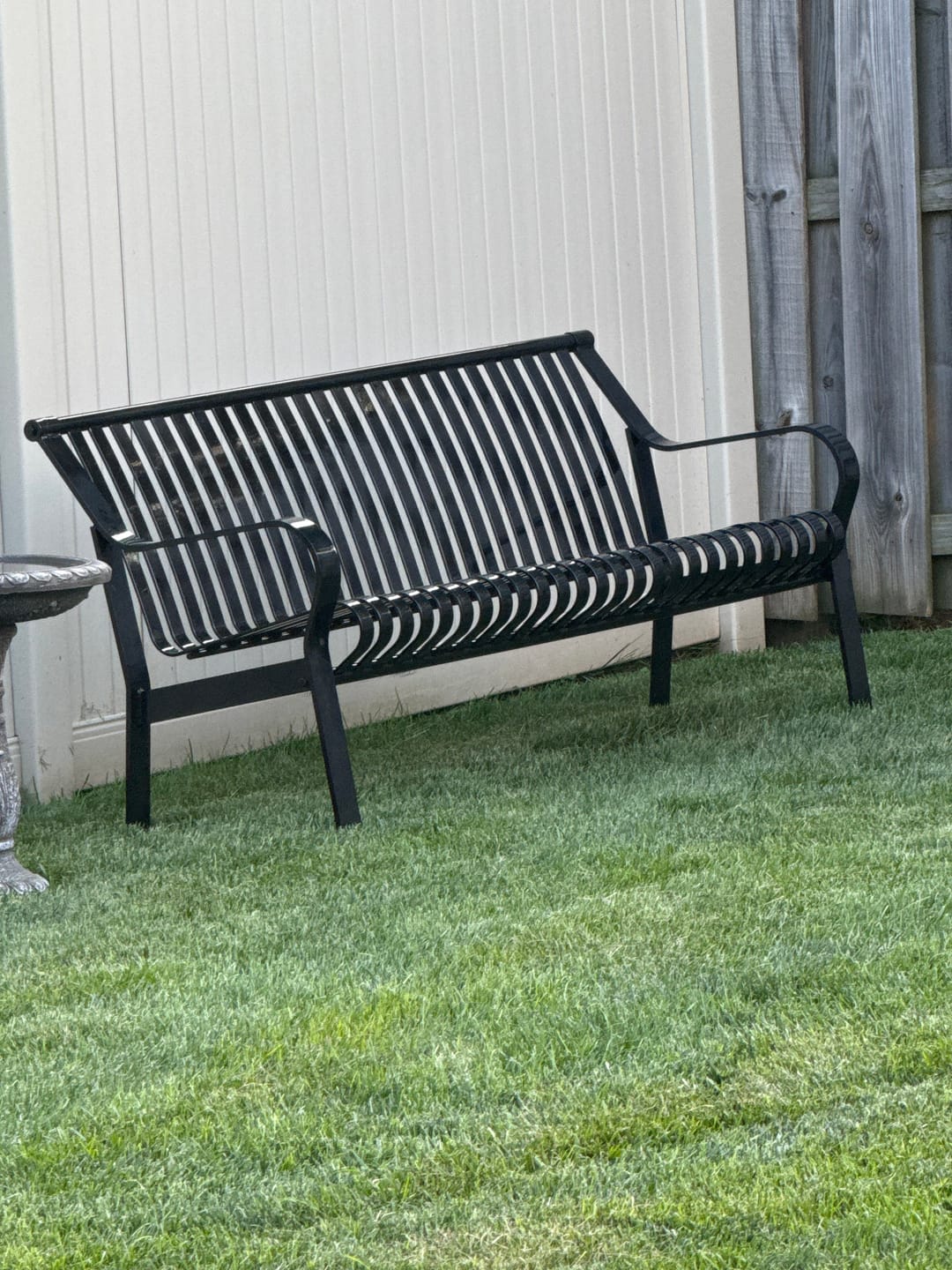 Customer photo review of Courtyard Commercial Slatted Steel Bench With Back - 6ft