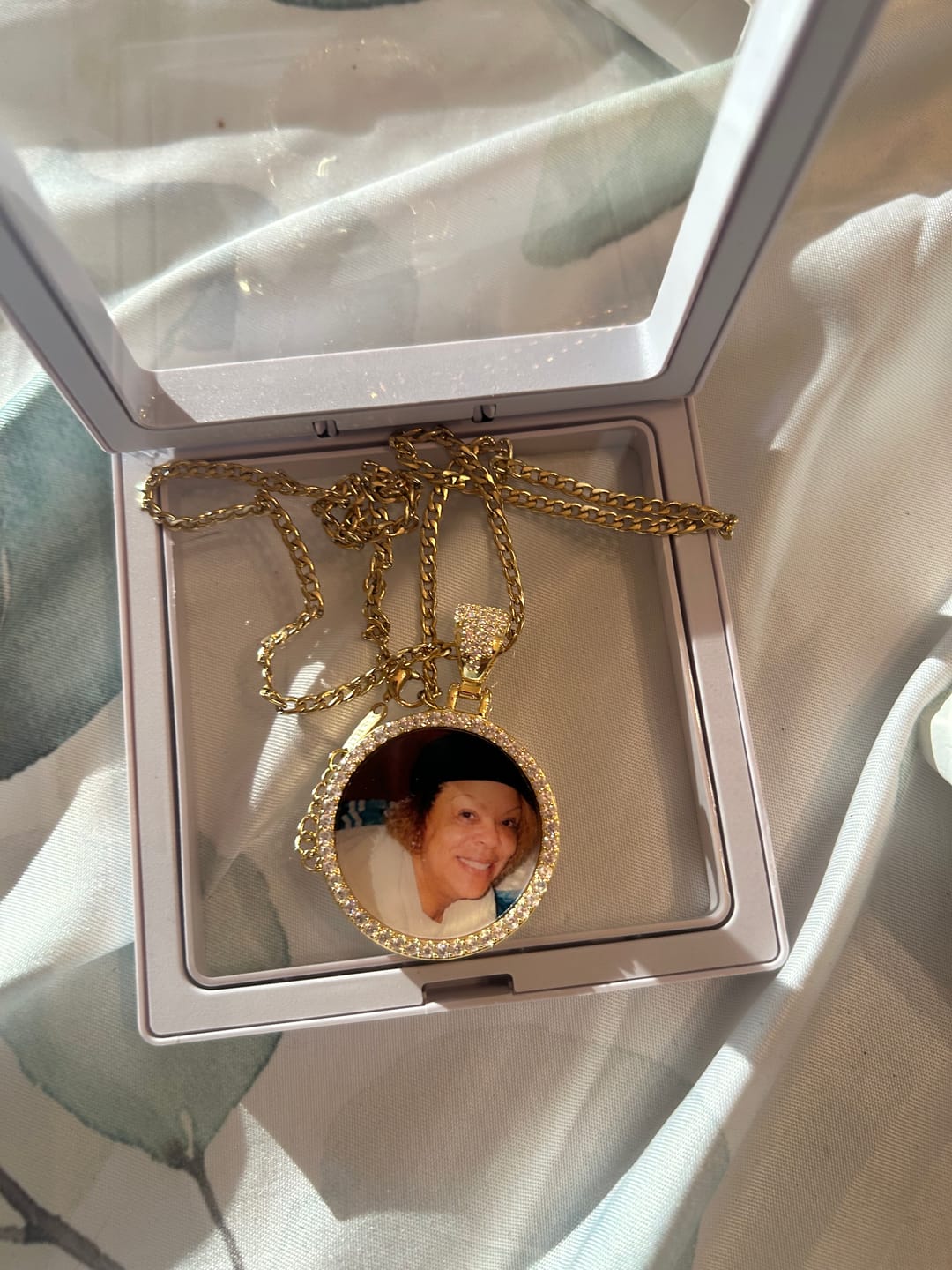 Customer photo review of Iced Circle Photo Pendant