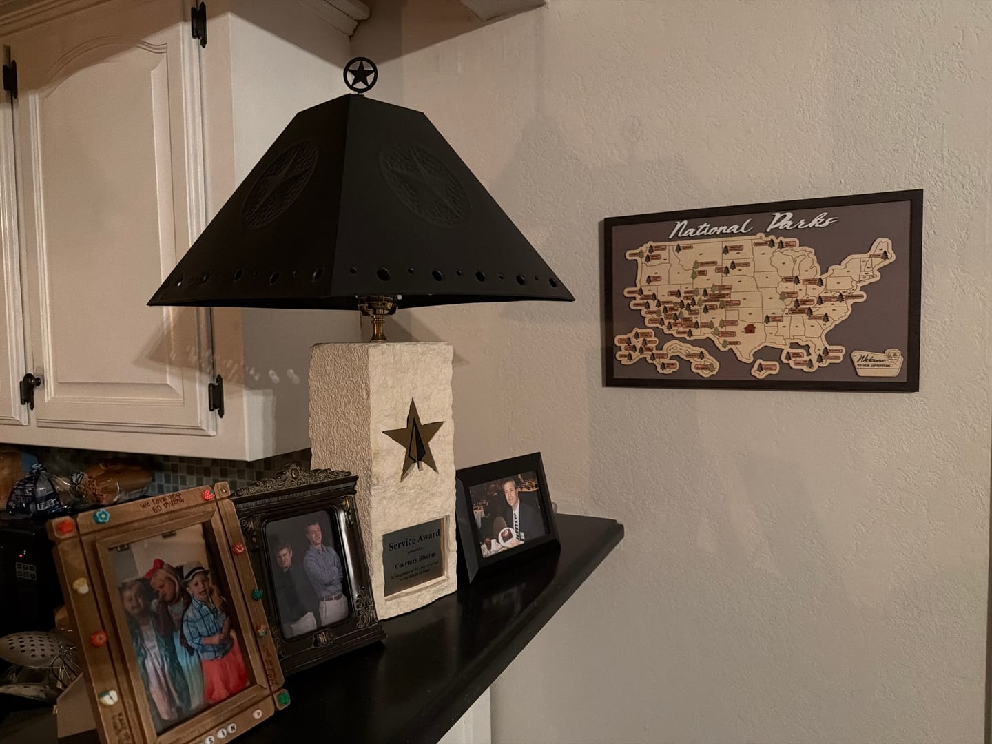 Customer photo review of US Wooden National Parks Travel Map With Trees To Record Park Visits (Light Gray)