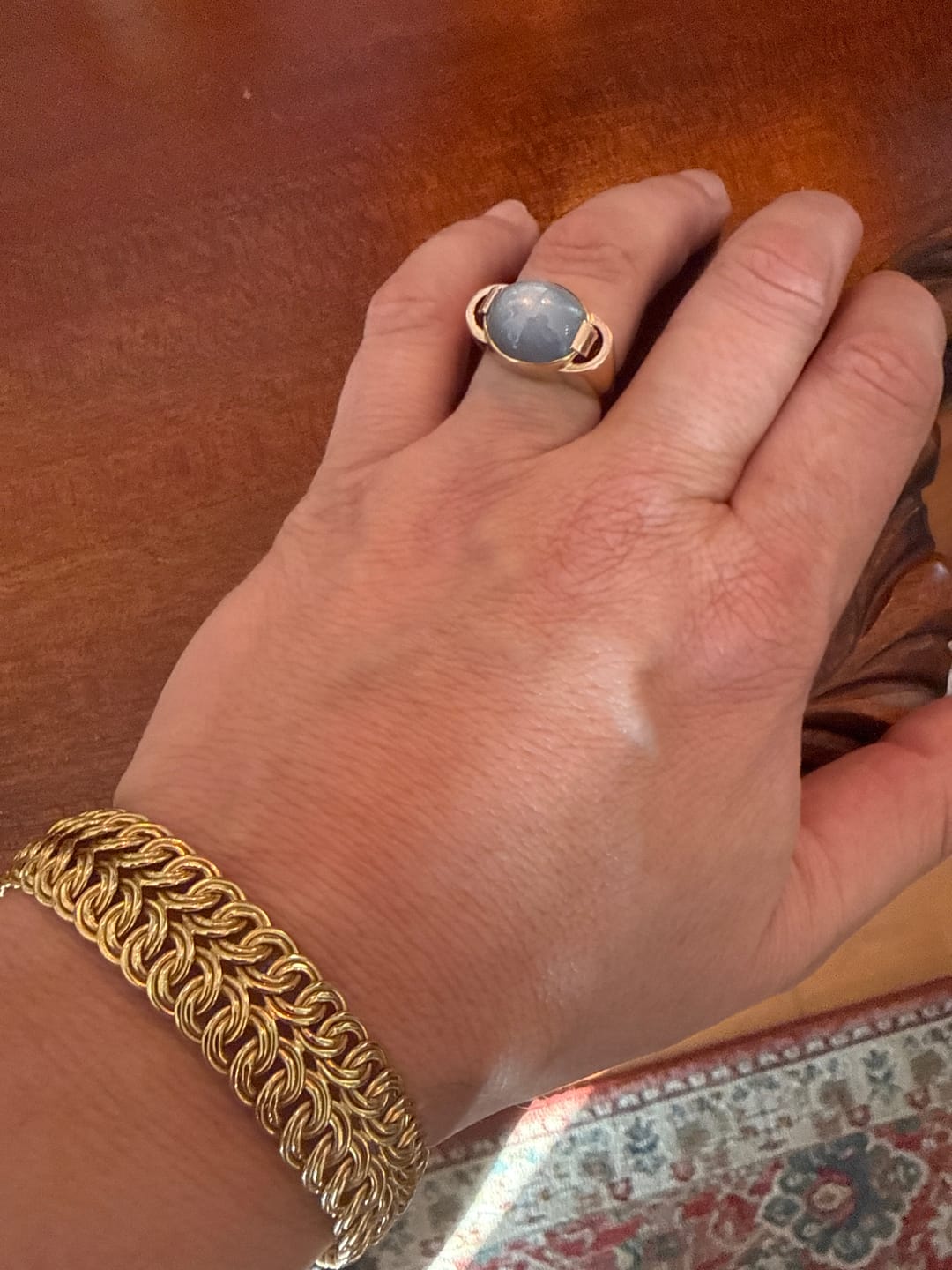 Customer photo review of Vintage 14k Yellow & Rose Gold 14.09ct Lavender Star Sapphire Bold Ring 5.50