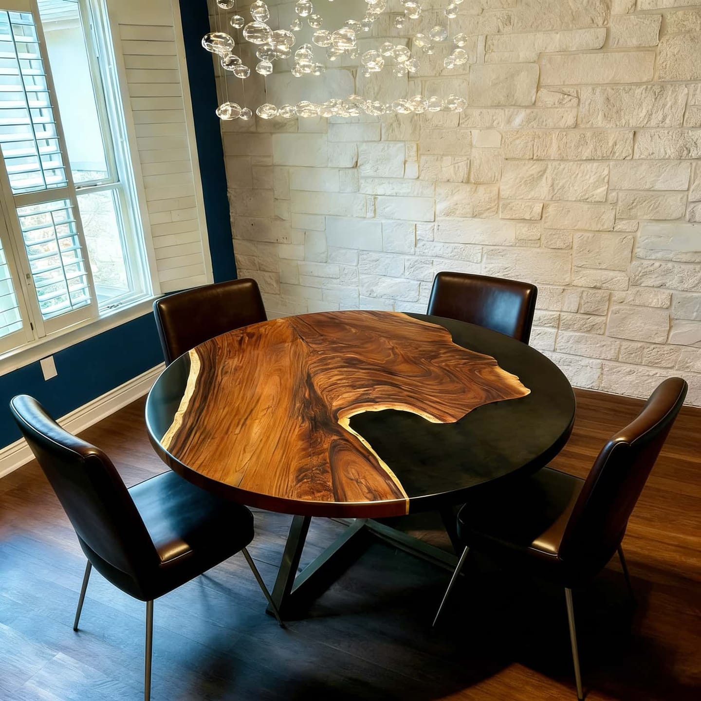 Customer photo review of Chicago Minimalist Round Walnut Black Epoxy River Table CRT-233
