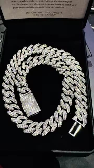 Customer photo review of 3-Row 13MM 15MM 18MM Moissanite Miami Cuban Link Chain 14K Gold