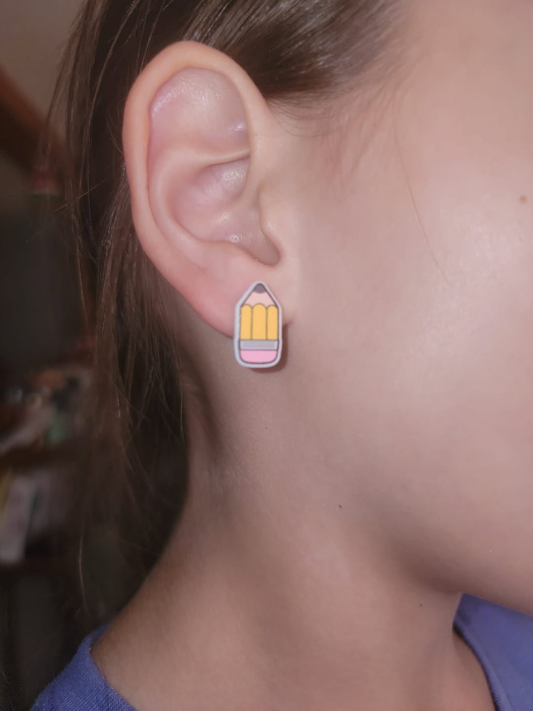 Customer photo review of No. 2 Pencil Studs Hypoallergenic Earrings for Sensitive Ears with Plastic Posts