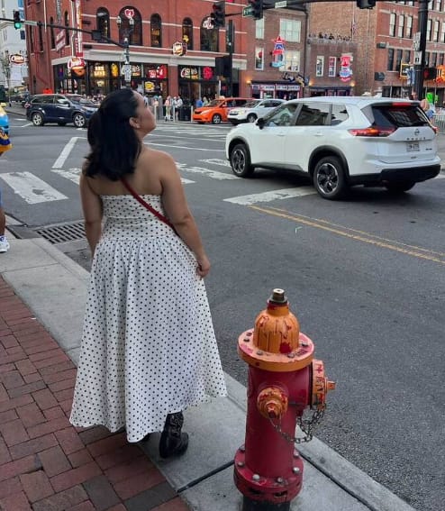 Customer photo review of Women's Polka Dot Strapless Maxi Dress Sleeveless A Line Flared Knitted Fabric Casual Dress