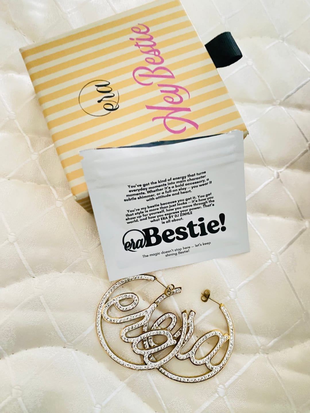 Customer photo review of Gold Luxe Logo Hoops