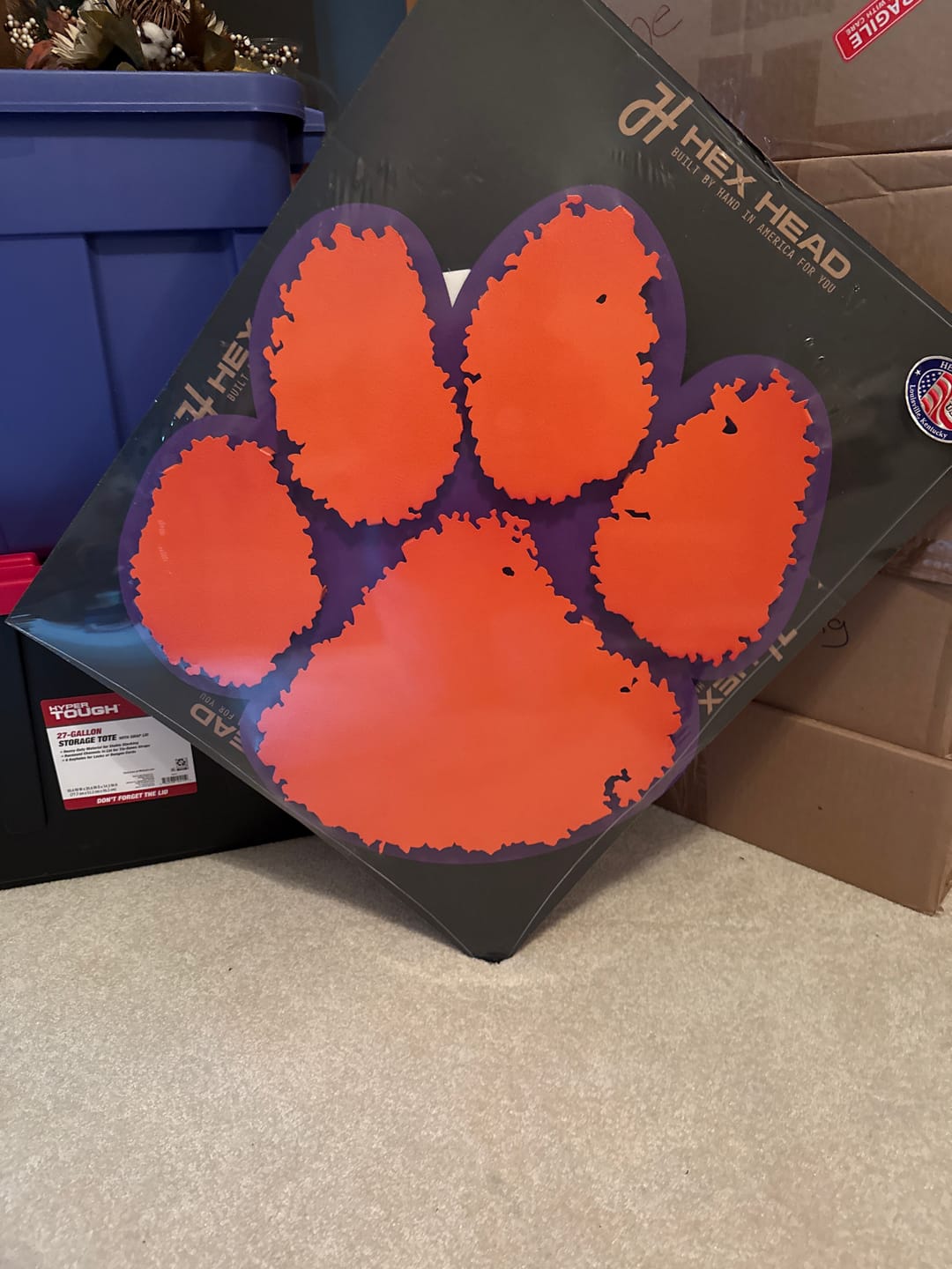 Customer photo review of Clemson Tigers Orange on Purple Paw 3D Vintage Metal Wall Art