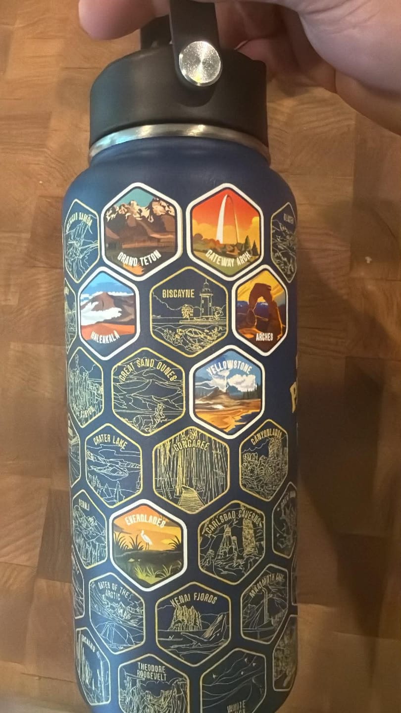 Customer photo review of Lets Wander™ National Parks Water Bottle + Stickers