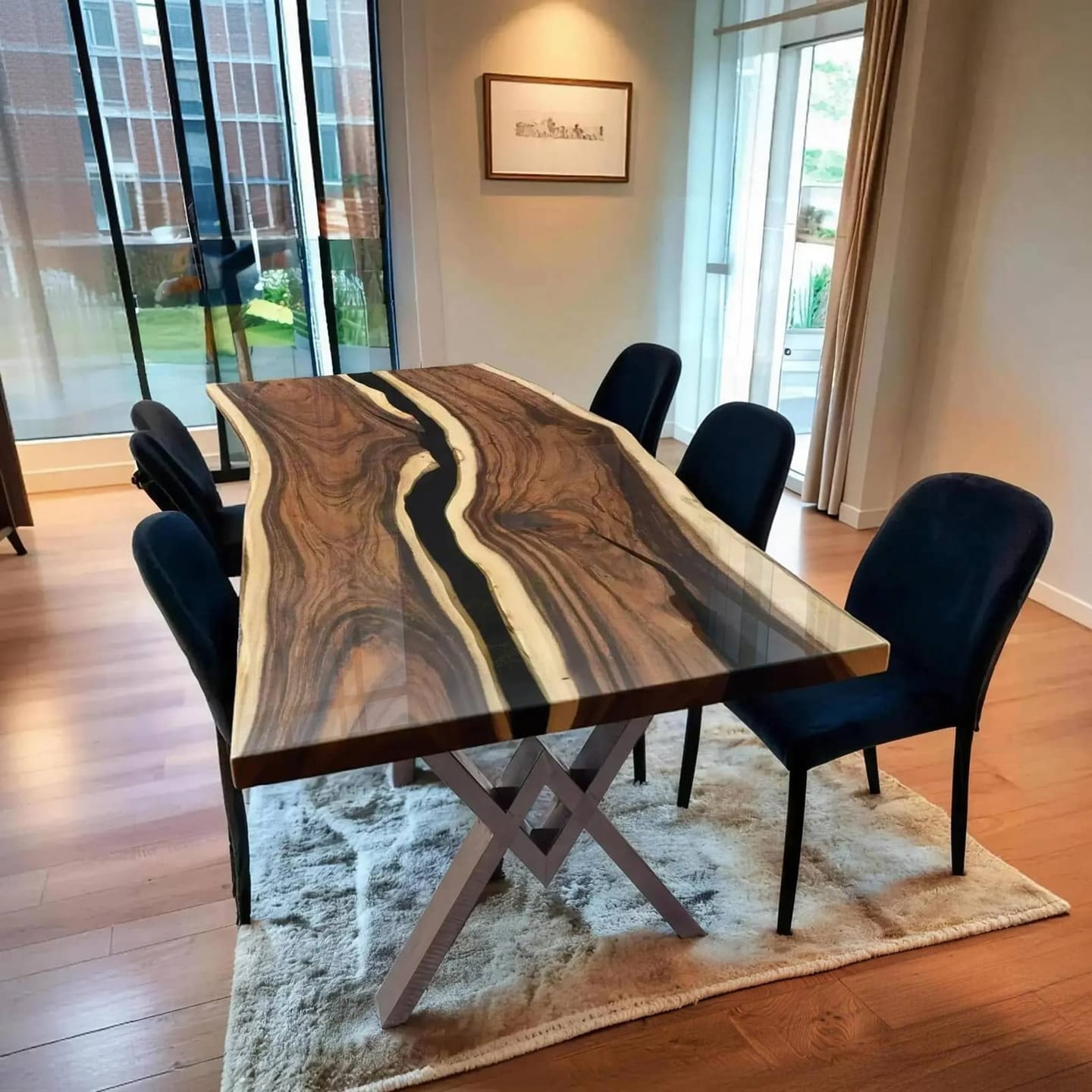 Customer photo review of Custom Live Edge Matte Epoxy Table Made of Black Walnut Wood CRT-064