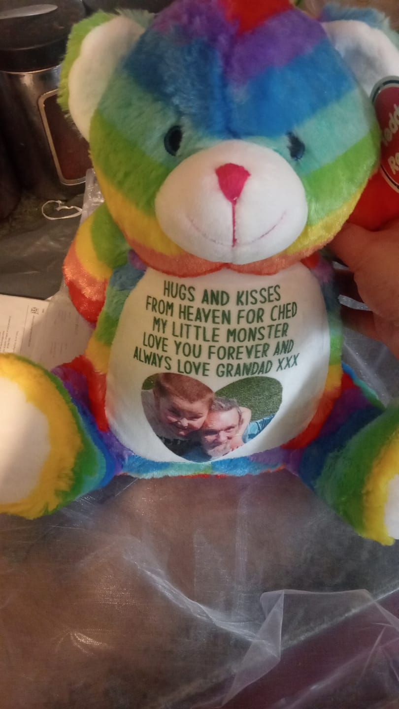 Customer photo review of Personalised Large Rainbow Teddy Bear