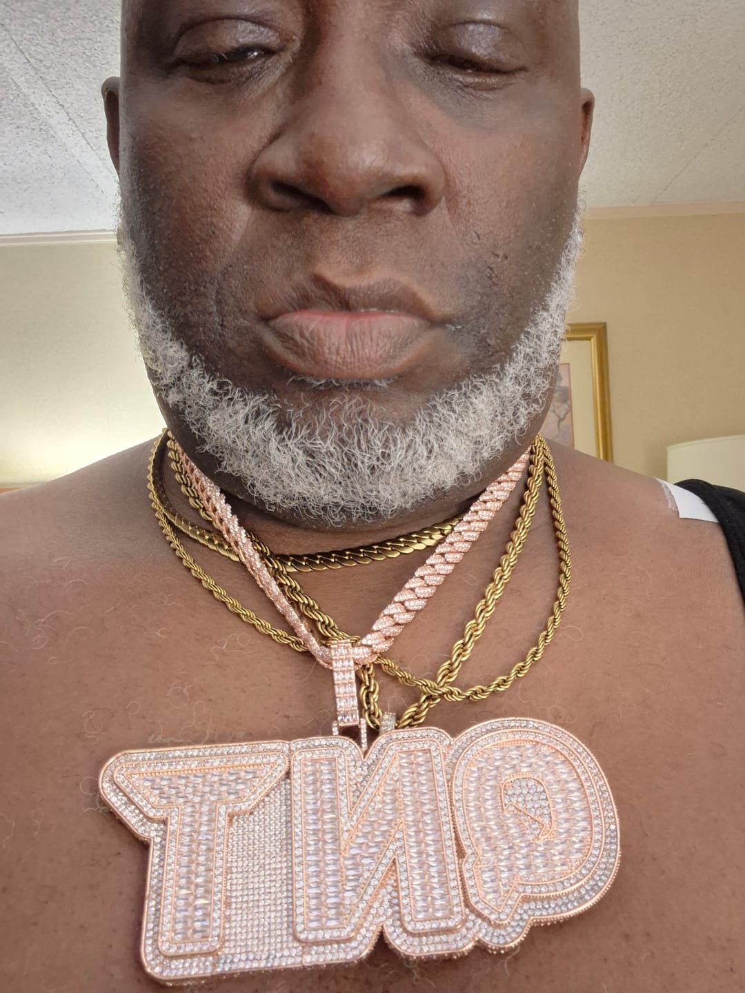 Customer photo review of Iced-Out Double-Layer T-Set Diamond Custom Letter Pendant