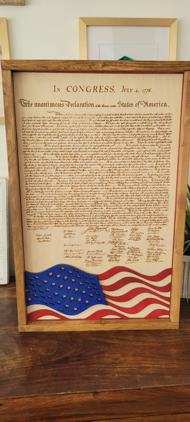 Customer photo review of Declaration of Independence & Flag Design | Patriotic Laser Engraved & Framed Wall Art