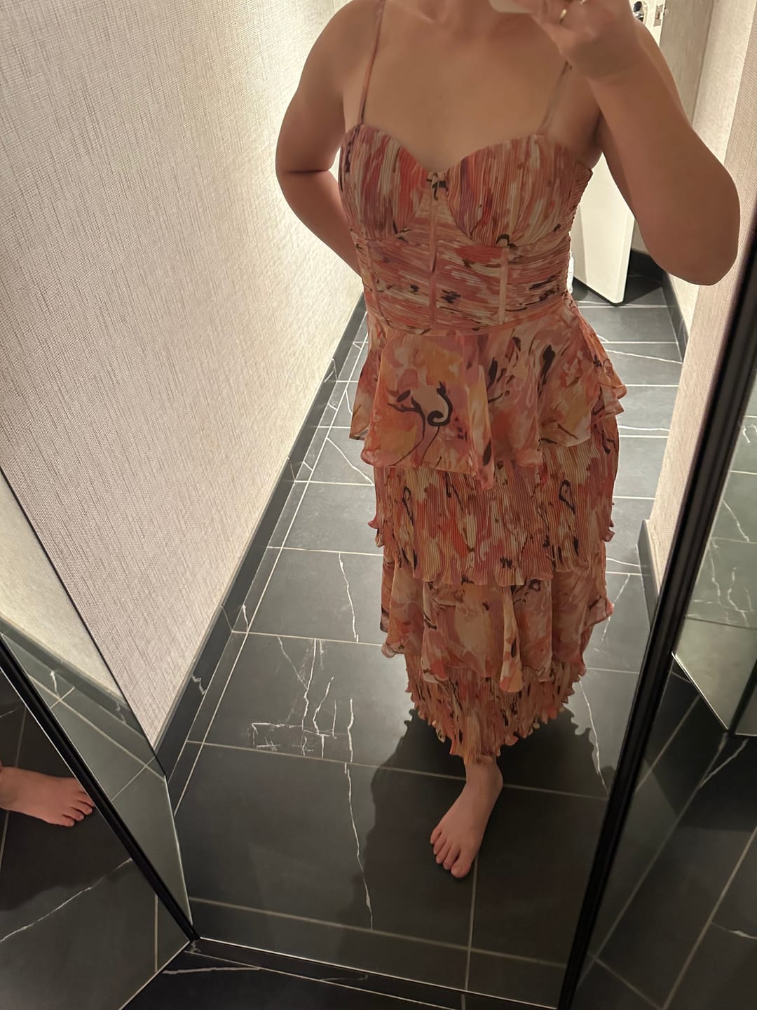 Customer photo review of Sienna Plisse Detail Tiered Dress