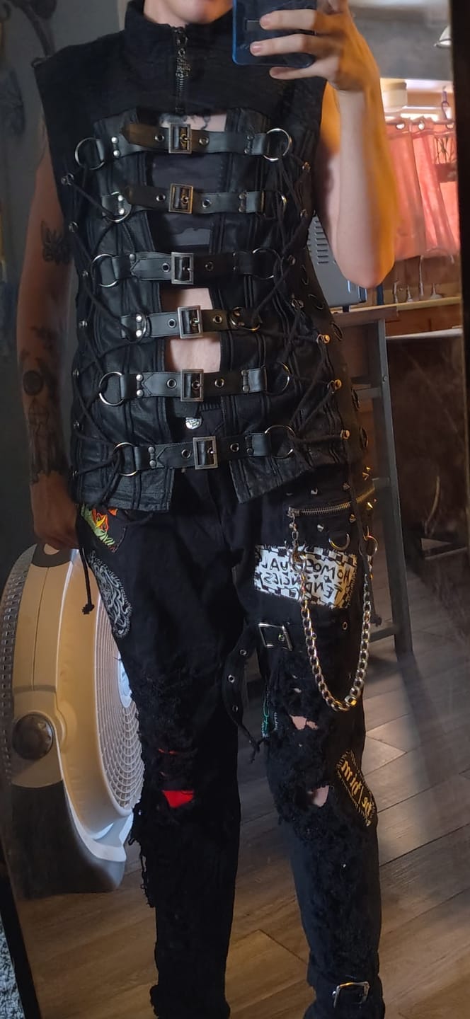 Customer photo review of Men's Punk Buckle-up Spaghetti Strap Vest