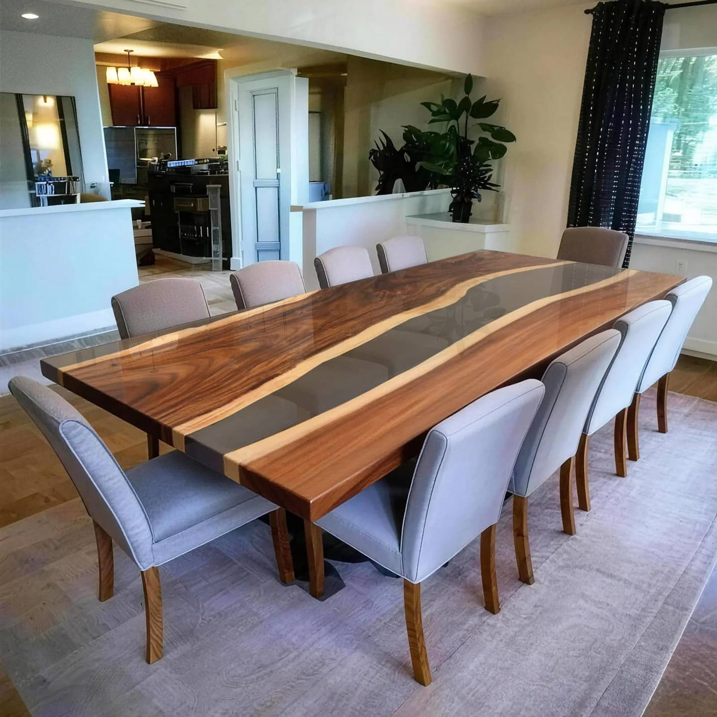 Customer photo review of Custom Live Edge Matte Epoxy Table Made of Black Walnut Wood CRT-064
