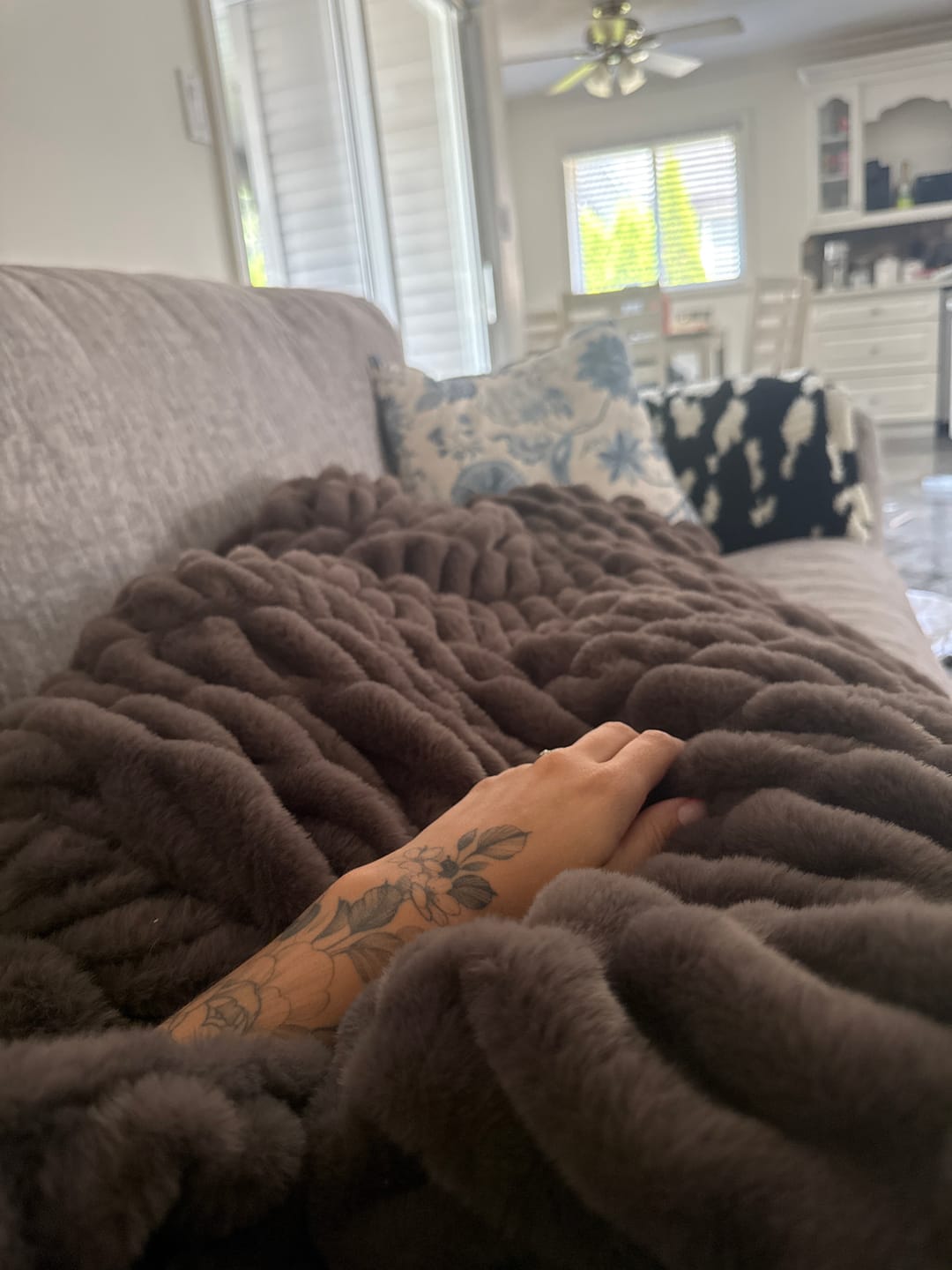 Customer photo review of Dark Chocolate Minky Blanket