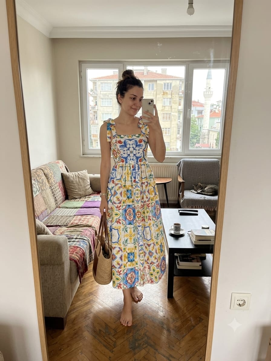 Customer photo review of Kadın Çizgili V Yaka Kolsuz Desenli Maxi Davet Elbisesi