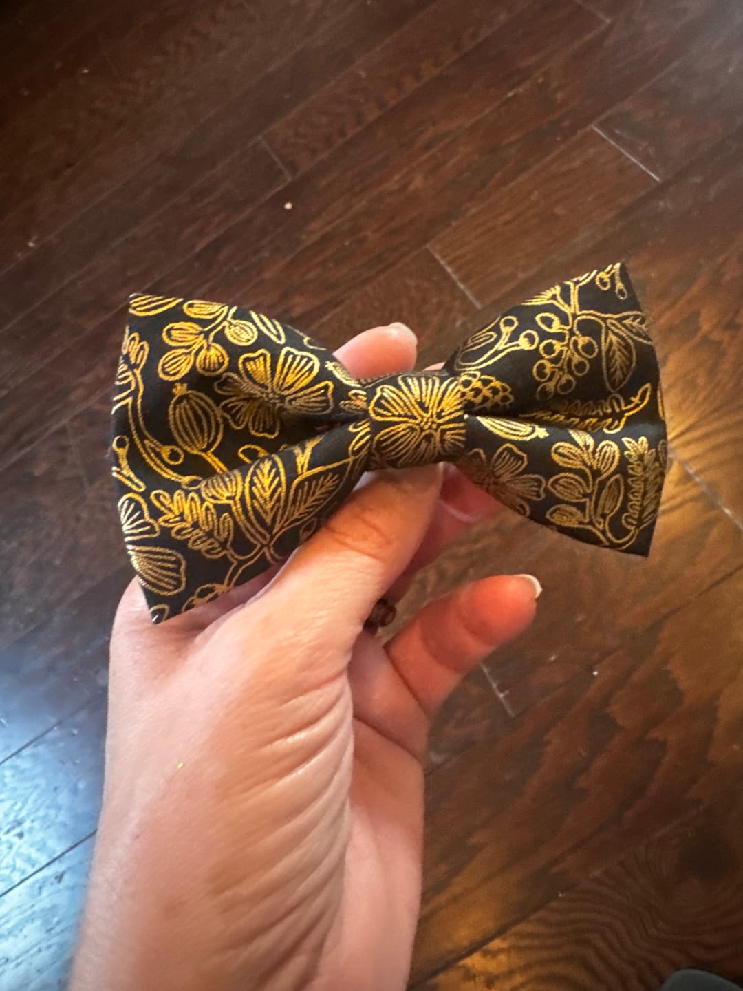 Customer photo review of Black & Gold Floral Bow Tie