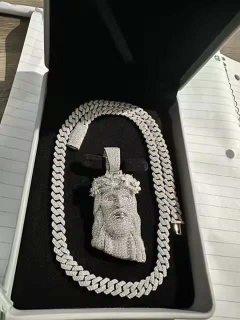 Customer photo review of Sterling Silver 925 Hip Hop 2.5Inch Tall Moissanite Jesus Pendant Fully Iced For Men