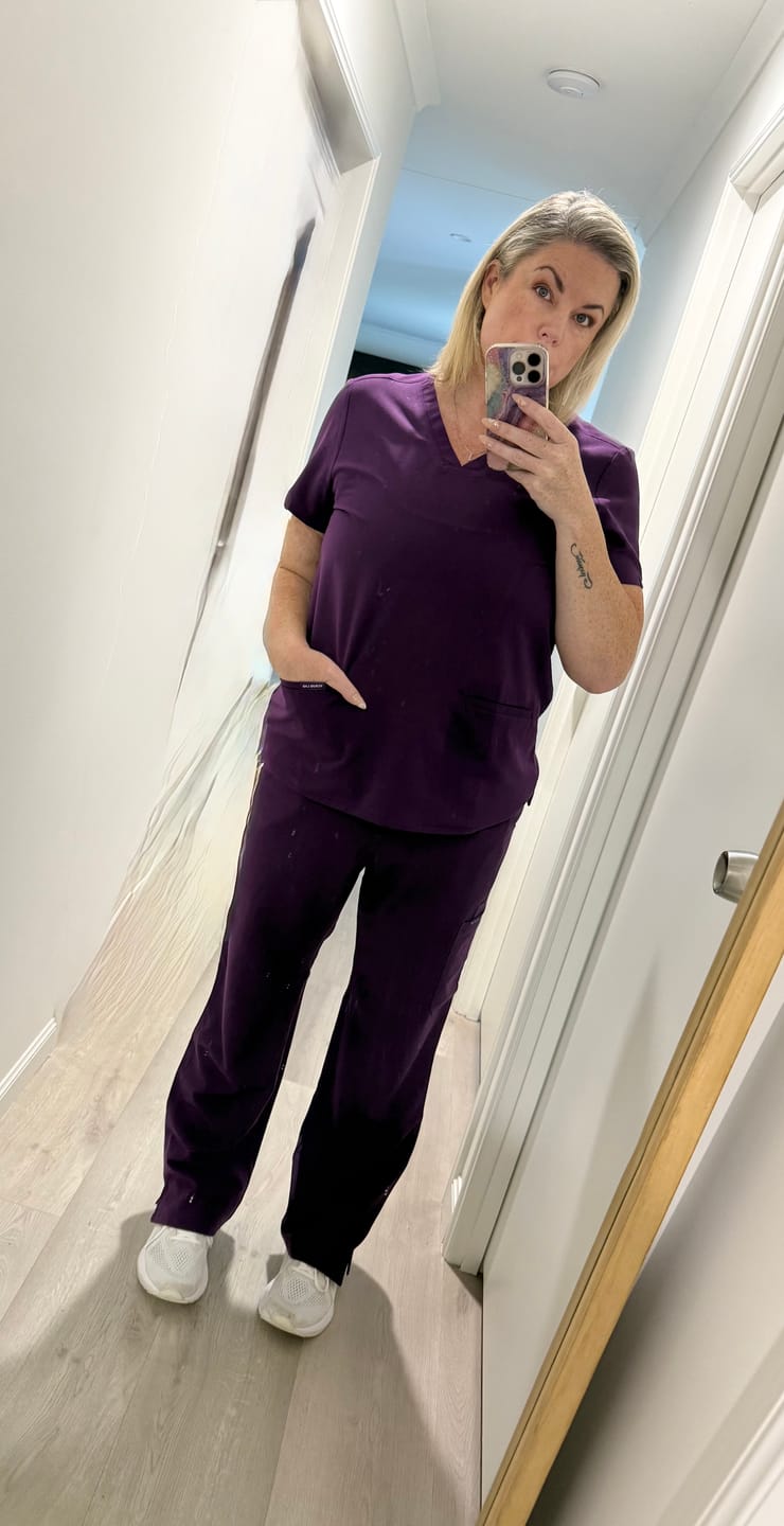 Customer photo review of EDITH Straight Leg Scrub Pants - Aubergine | SLTECH™