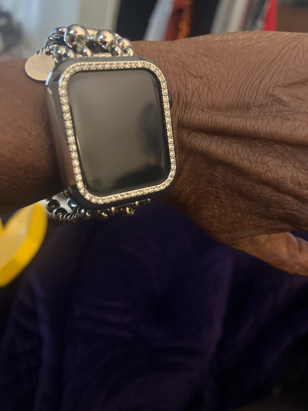 Customer photo review of Platinum Noir Stretch Apple Watch Strap