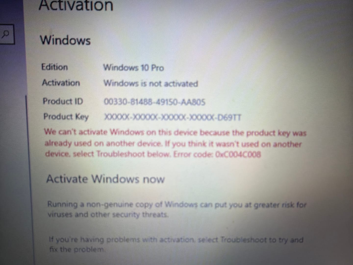 Customer photo review of Microsoft Windows 10 Pro License Key - Full Version