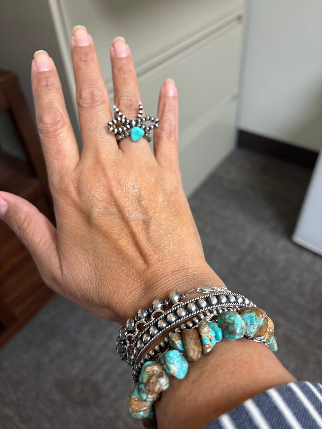 Customer photo review of The Sterling Silver Bow Tie Handmade Sterling Silver Pearl Beaded Stretch Ring