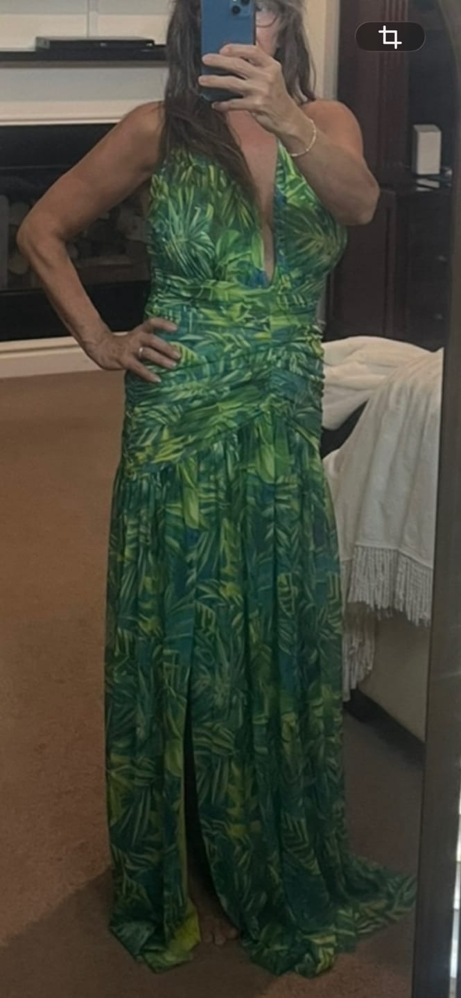 Customer photo review of Capri Halter Tropical Print Maxi Dress - Lime Green