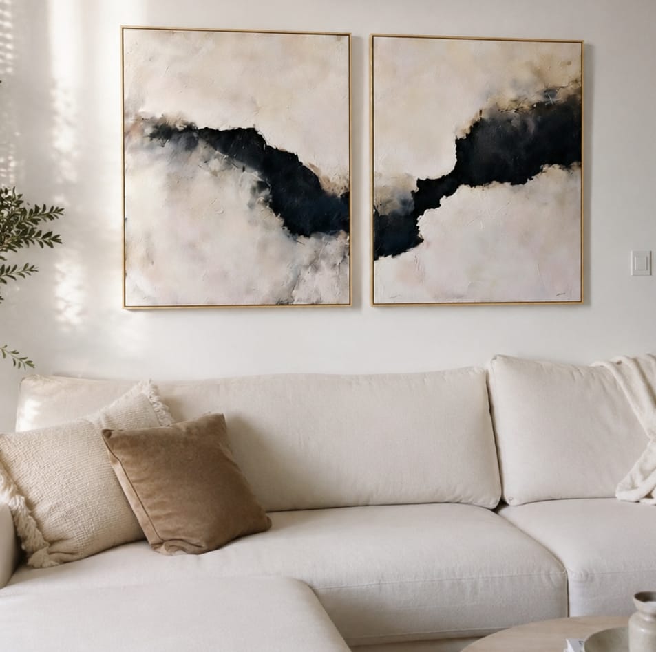 Customer photo review of Shadow Rift-Abstract Diptych Painting