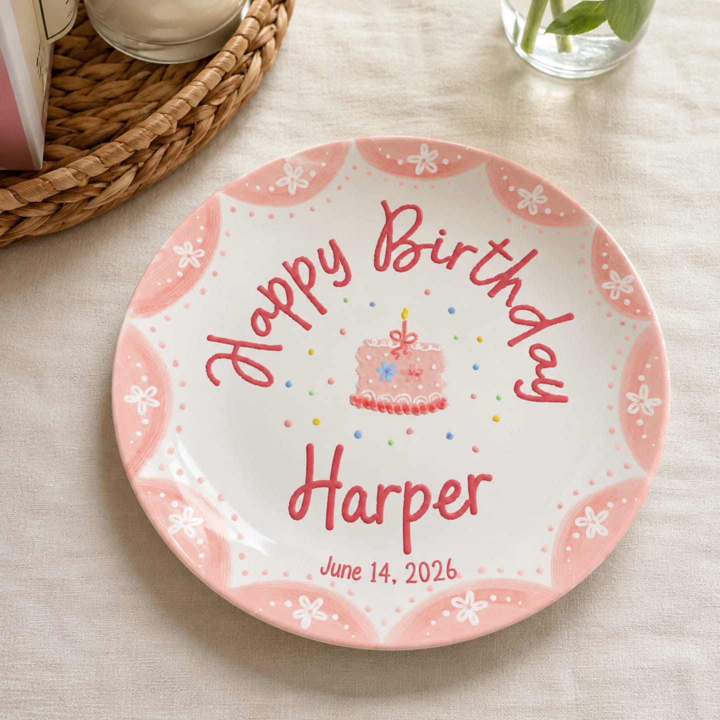 Customer photo review of Pink Scallop Daisy Personalized Birthday Plate P428LES0