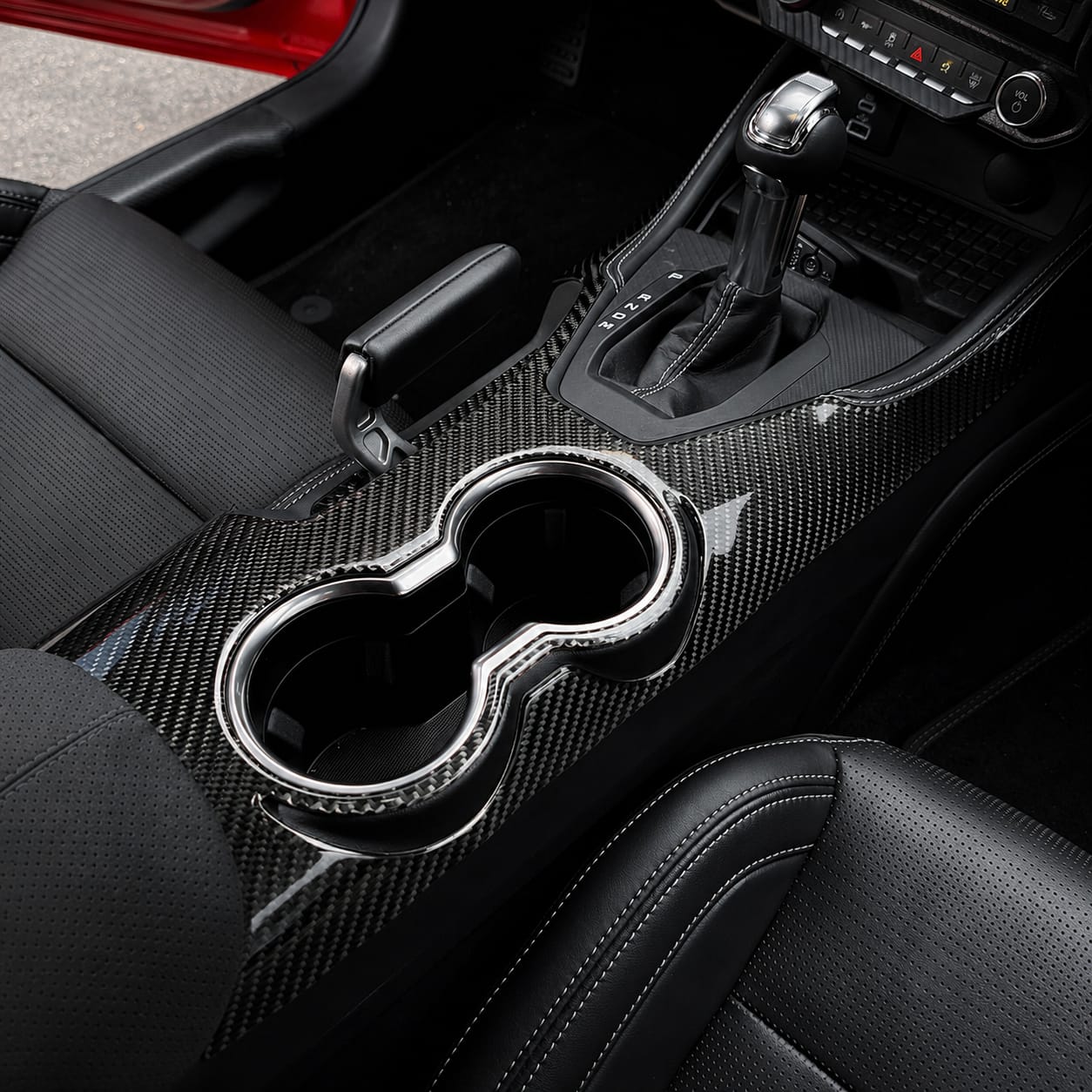 Customer photo review of DynaCarbon™ Carbon LHD Full Center Console Shifter trim for Ford Mustang 2024-2026
