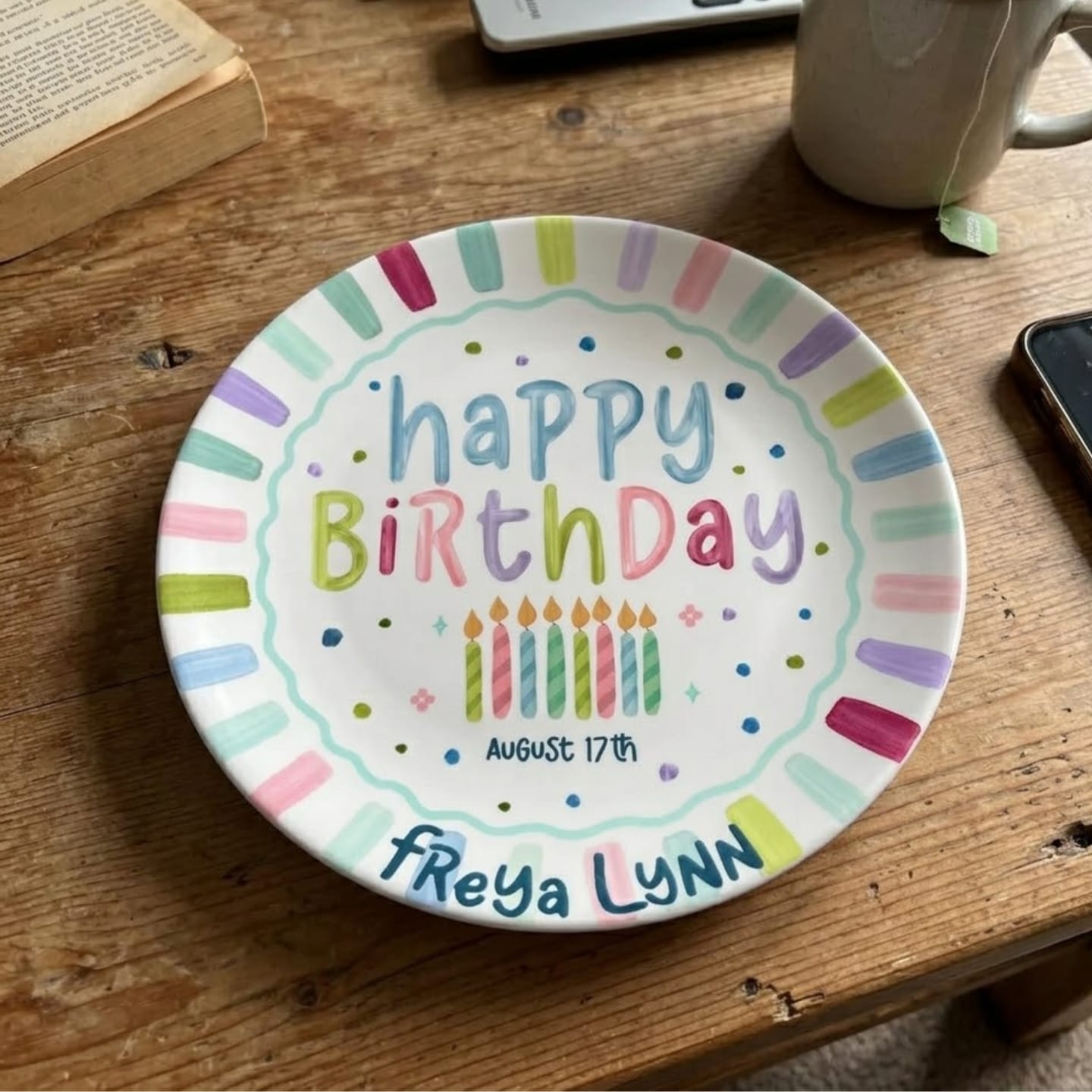 Customer photo review of Colorful Candles and Stripes Personalized Birthday Plate D43RCW0a1