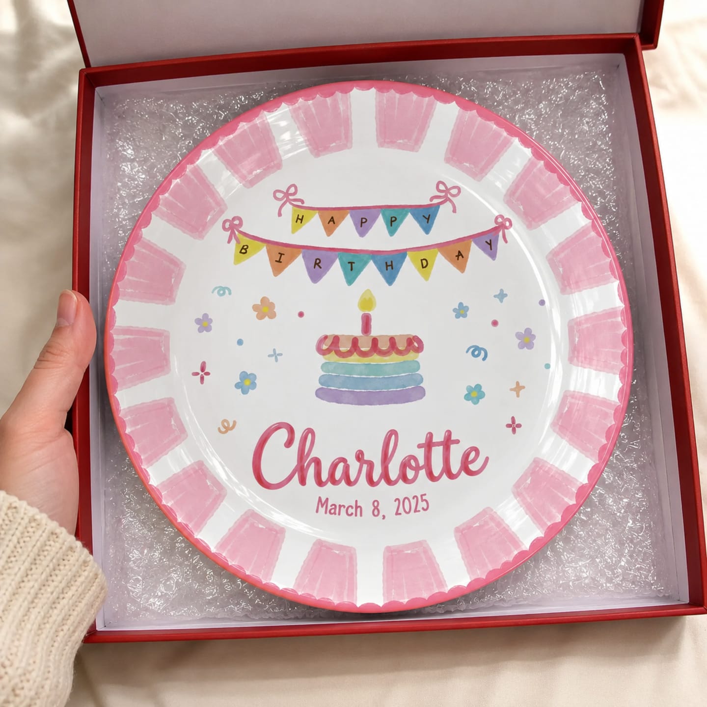 Customer photo review of Pink Banner Cake Personalized Birthday Plate P526VNQ0