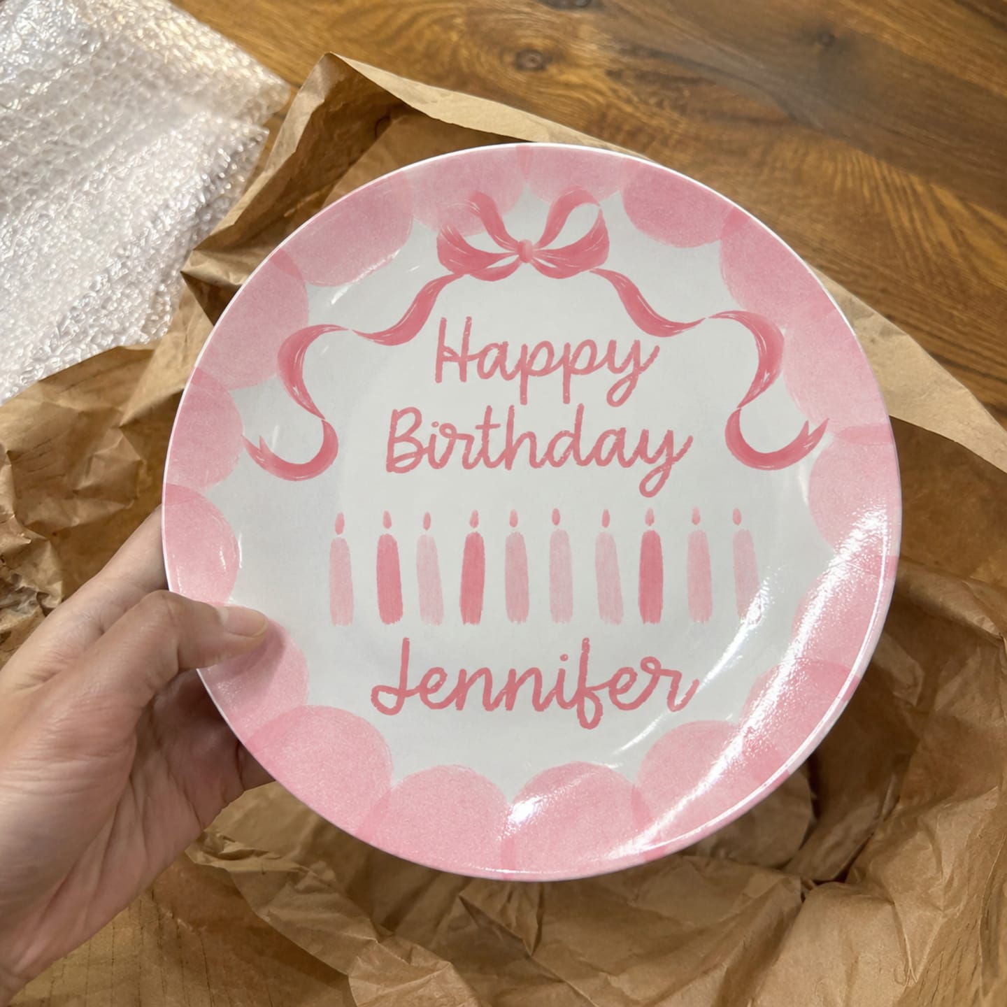 Customer photo review of Pink Bow and Candles Personalized Birthday Plate P13GMG0