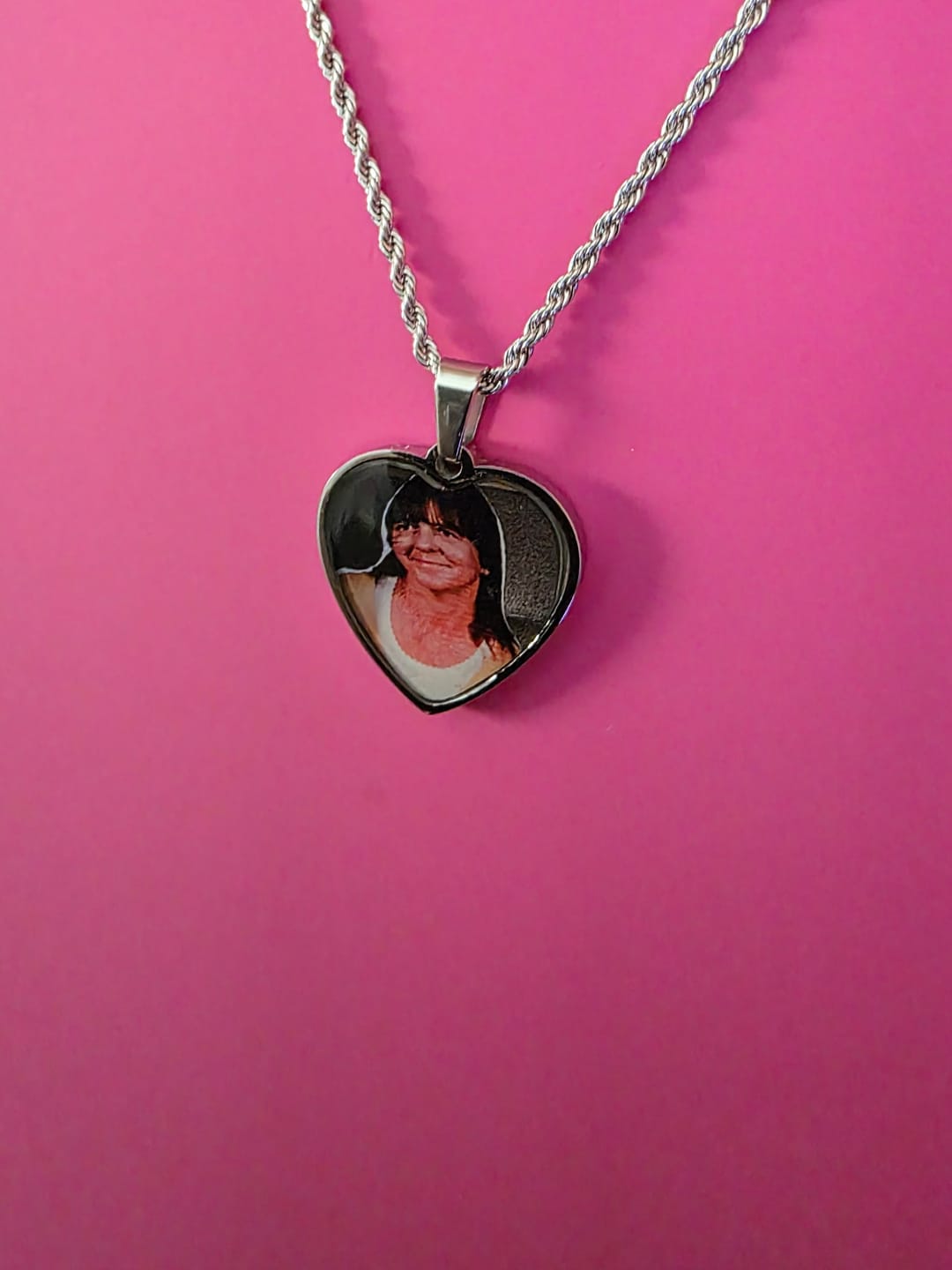 Customer photo review of Engravable Heart Necklace With Picture