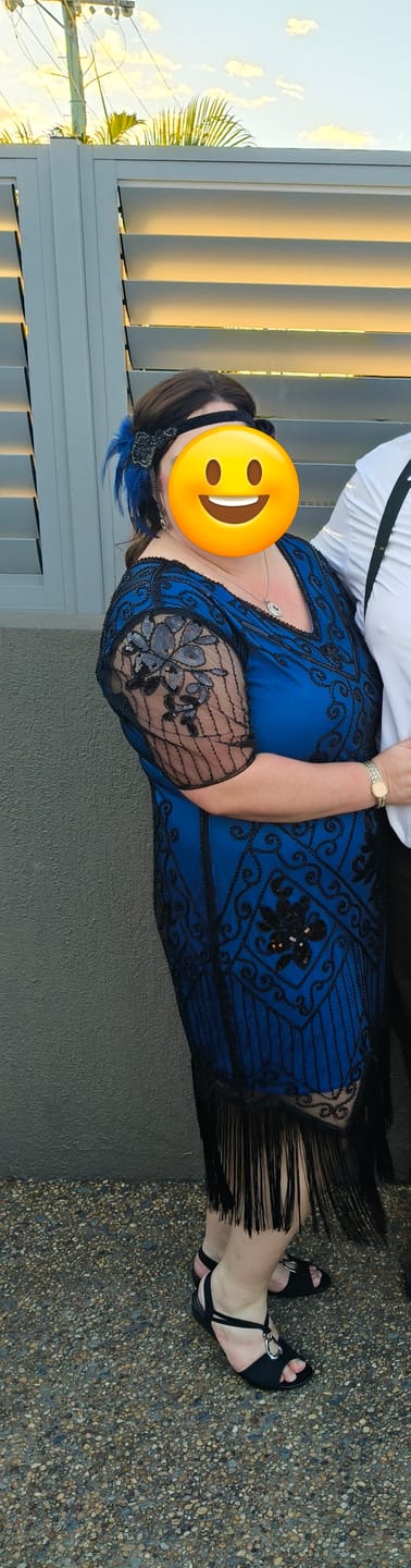 Customer photo review of 1920s Blue Evelyn Plus Size Gatsby Dress
