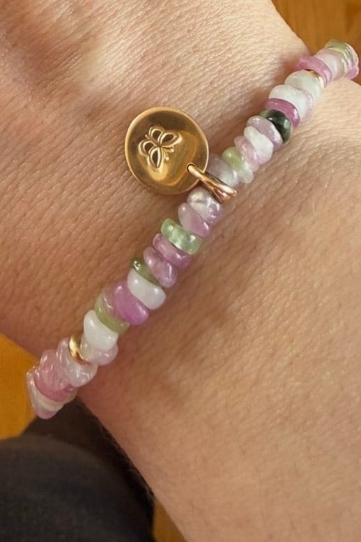 Customer photo review of Joy Pebble Bracelet | Watermelon Tourmaline