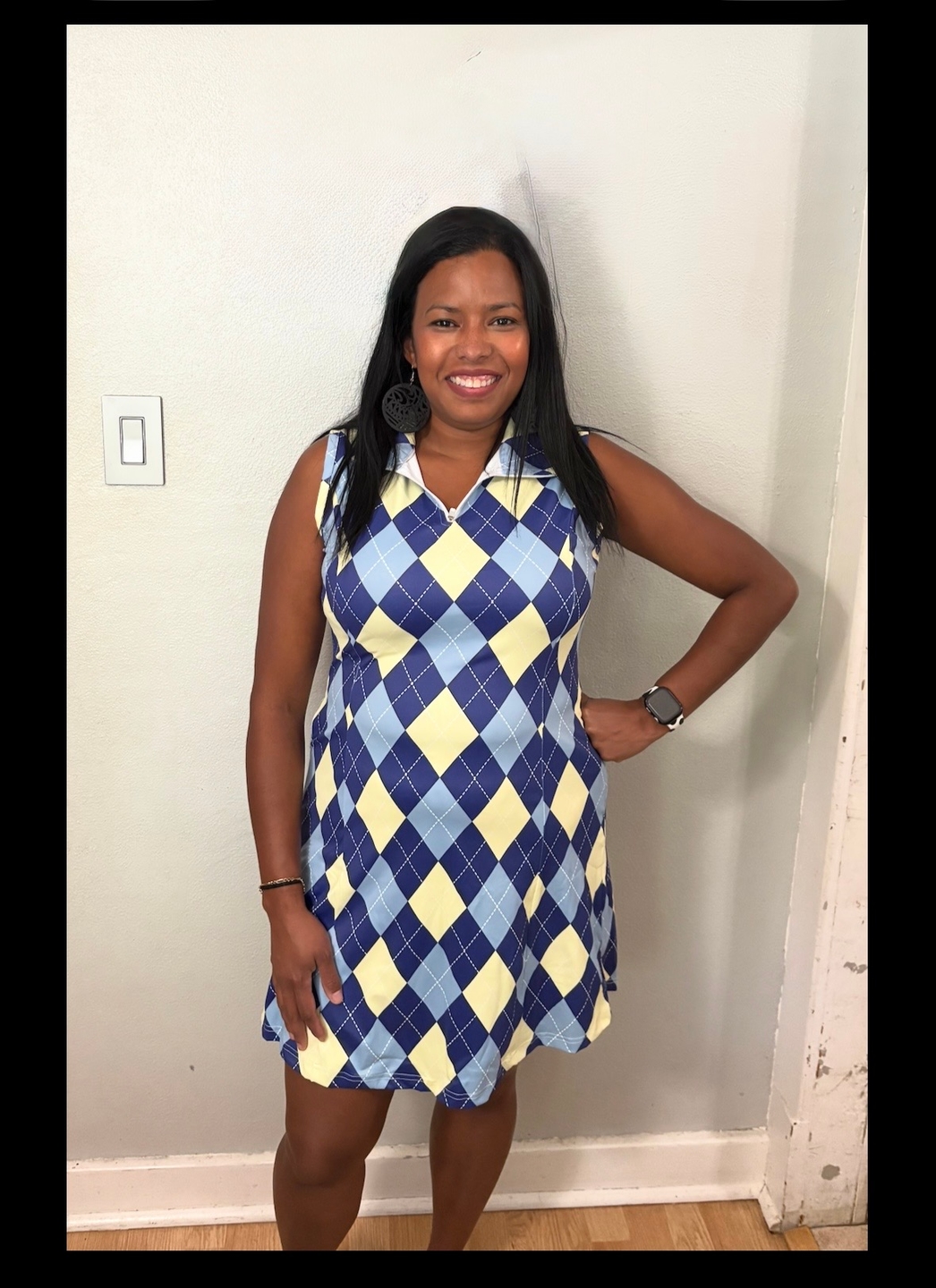 blue Argyle Women's Golf Sleeveless Zipper Dresses Comes With Separate Matching Shorts golf outfit inspiration from Golf Gentry