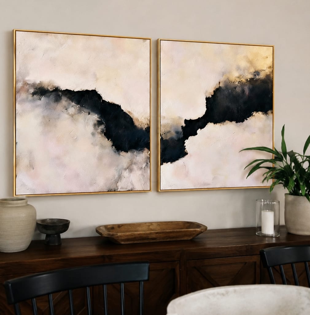 Customer photo review of Shadow Rift-Abstract Diptych Painting