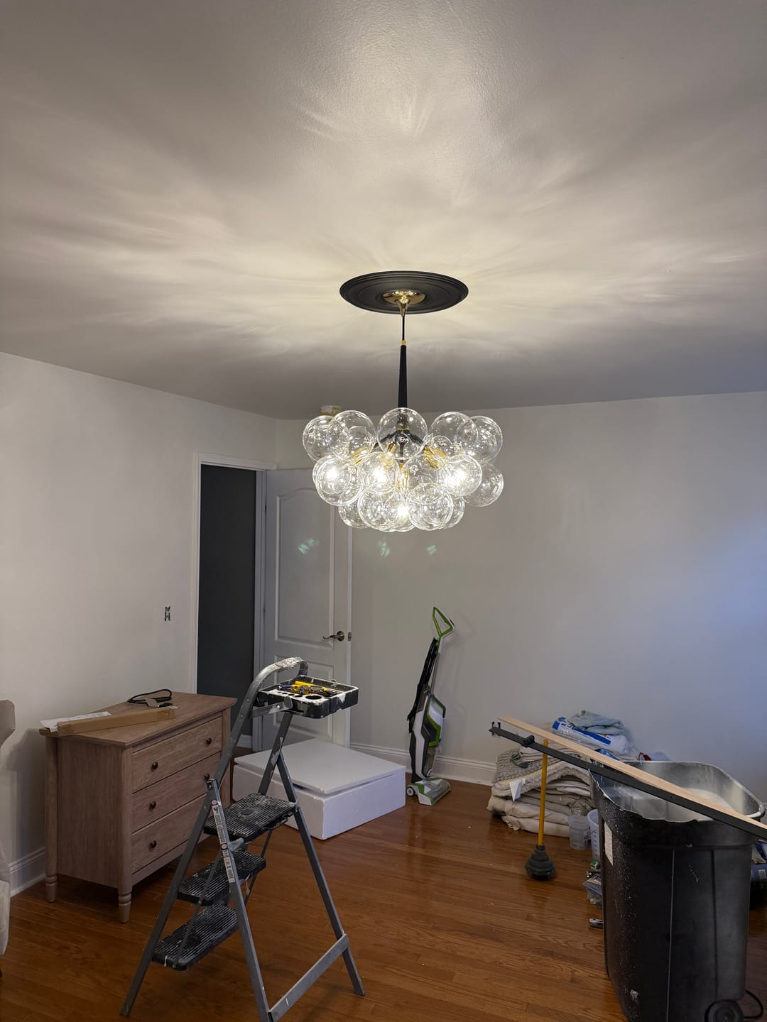 Customer photo review of Contemporary Clear Glass Bubble Chandelier