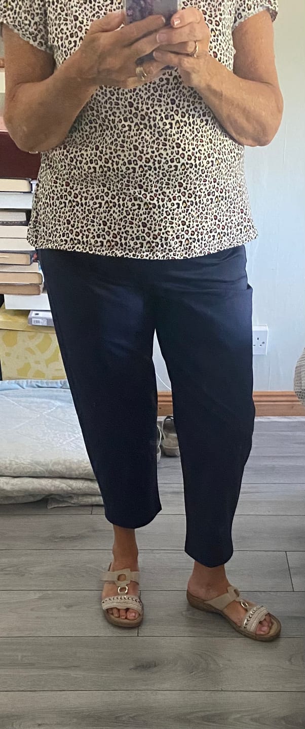 Customer photo review of Bridie Navy Tapered Leg Trousers