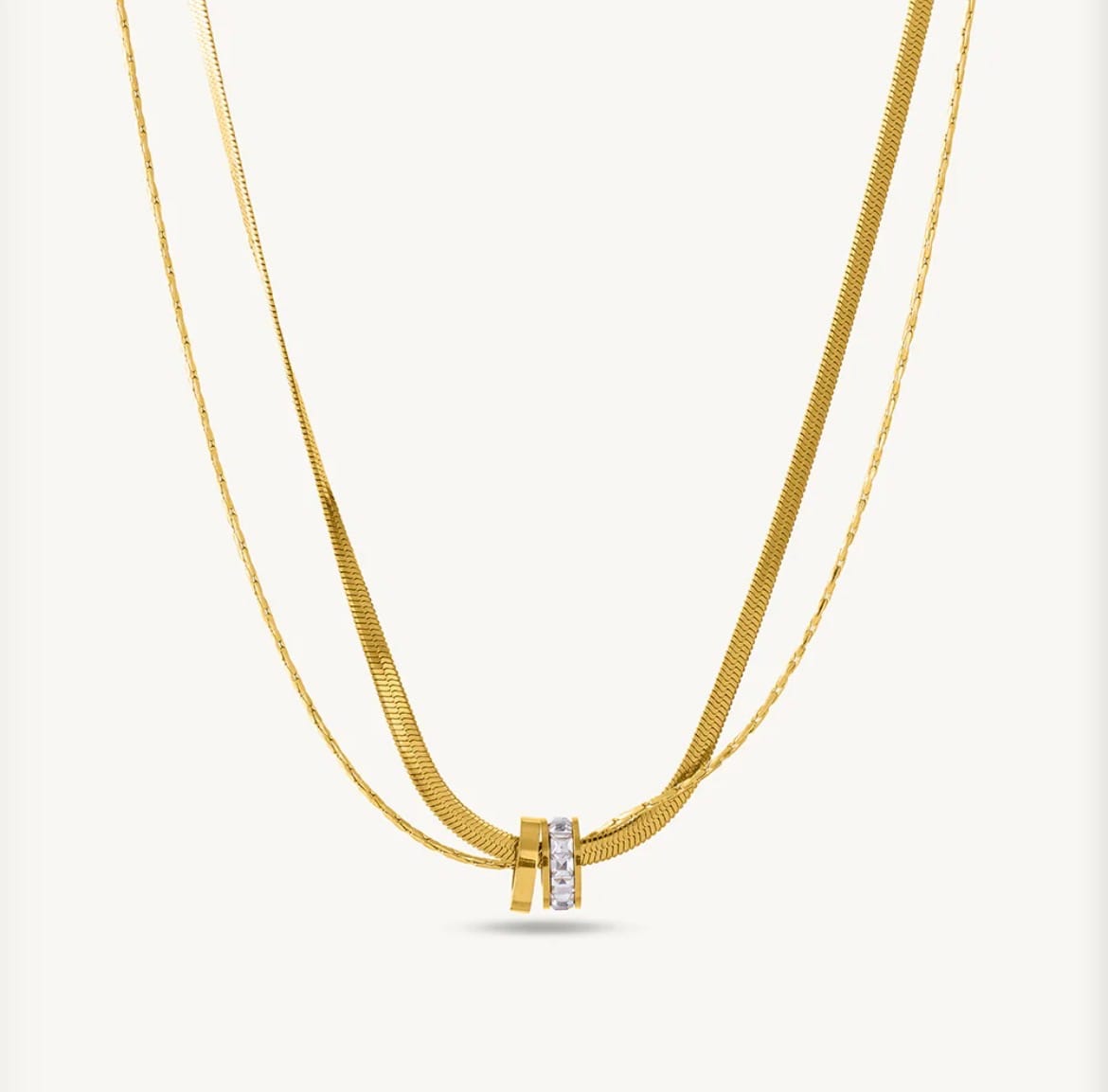 Customer photo review of Gilded Rings Layered Necklace