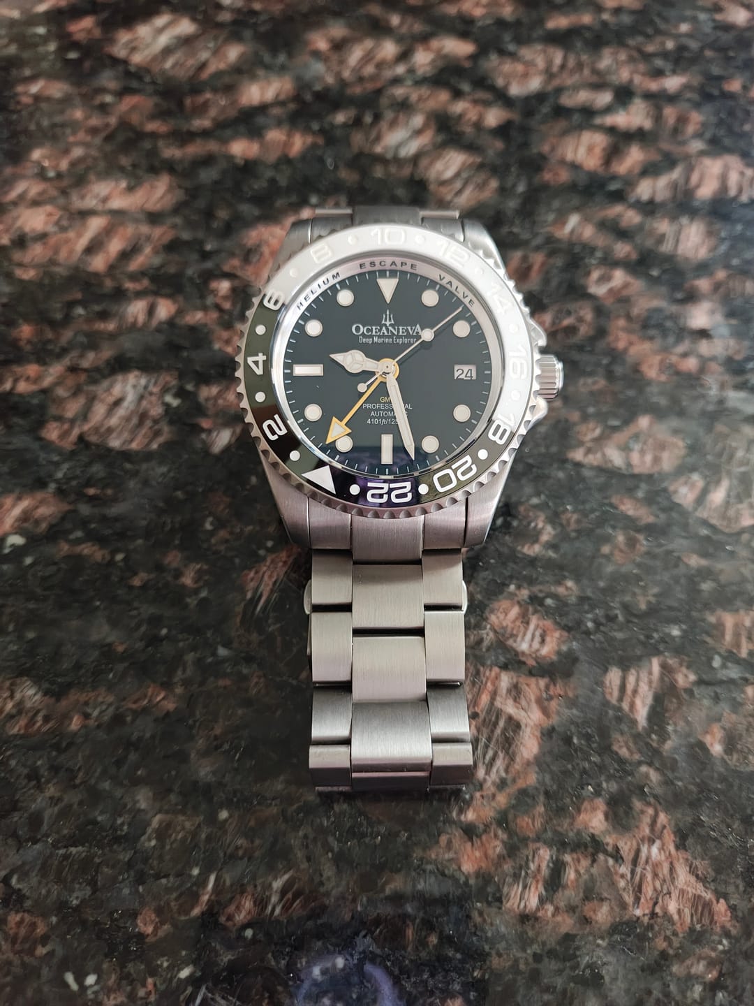 Customer photo review of Oceaneva Men's GMT TITANIUM Automatic Deep Marine Explorer 1250M Black & White Ceramic Bezel Watch