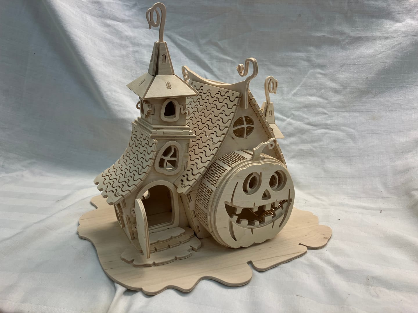 Customer photo review of Halloween Pumpkin House Lantern SVG Laser Cut Spooky Mansion Tealight Holder