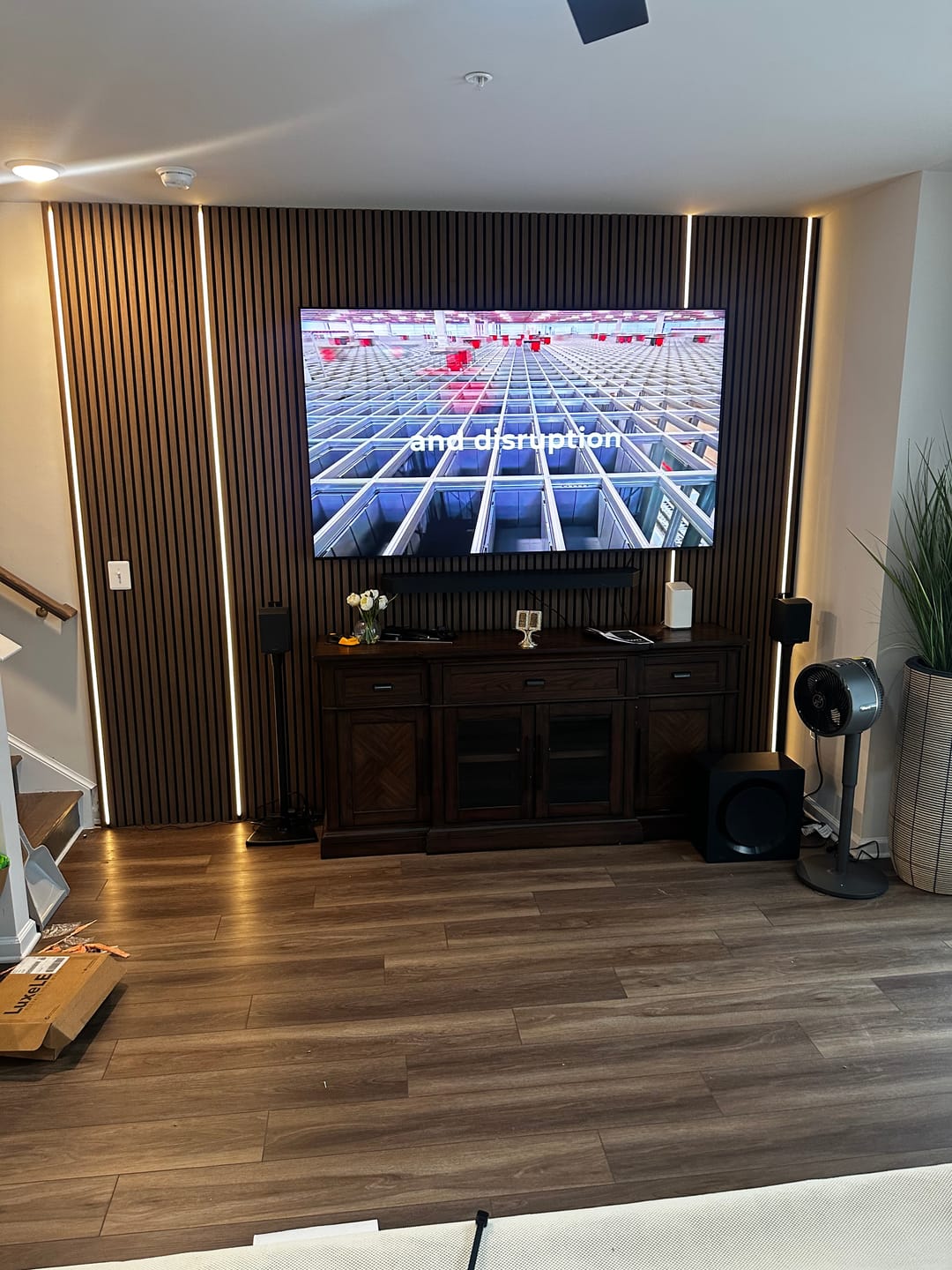 Customer photo review of AFD Dark Walnut Acoustic Slat Panel 108.2" Sample