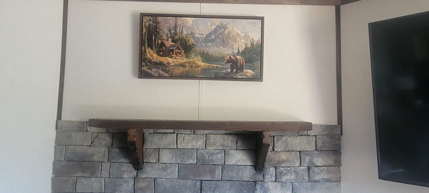 Customer photo review of Bear Cabin Wall Art - Framed Mountain Cabin Canvas | Rustic Lake House Decor